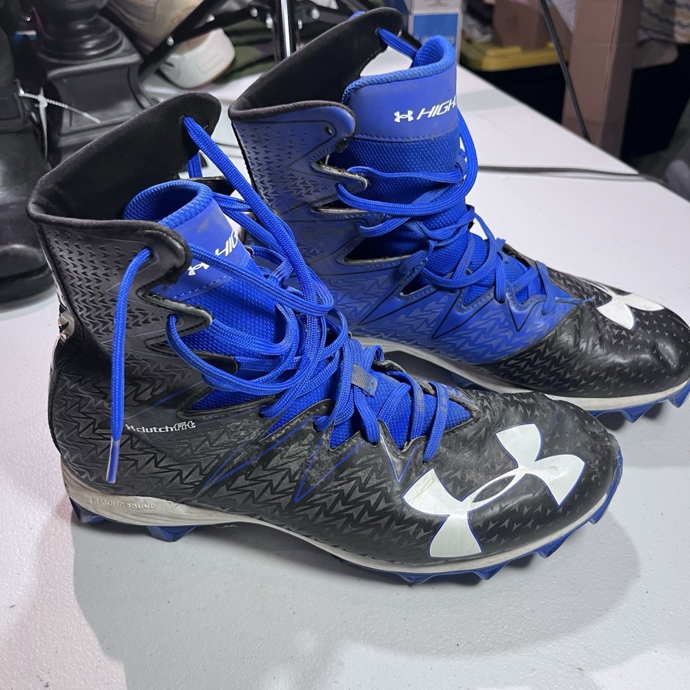 Under Armour Highlight Clutch Fit Cleats White Blue Football Cleat Mens Sz 10.5